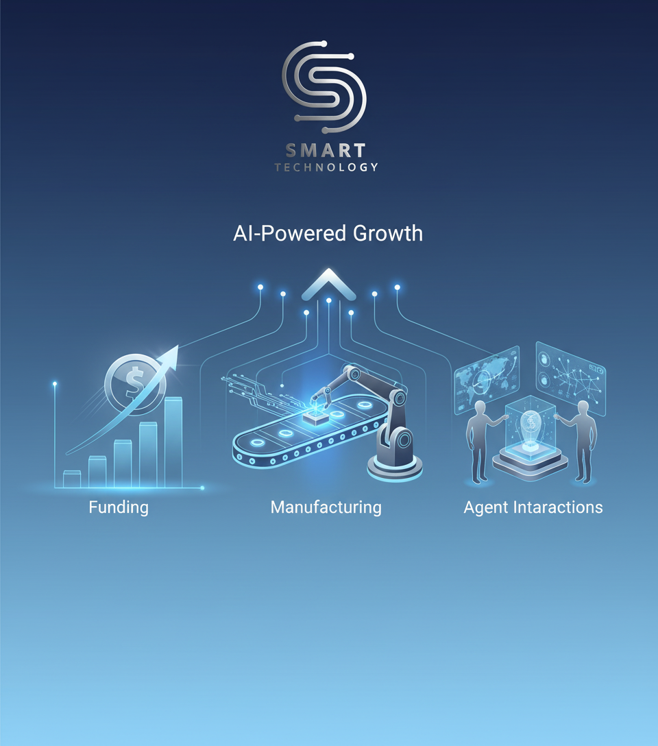 AI-Powered Growth: Funding, Manufacturing, and Agent Interactions